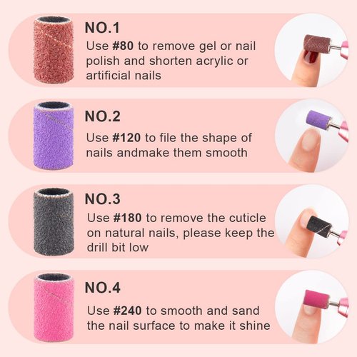 Rolybag Sanding Bands for Nail Drill Nail Sanding Bands Professional Sanding bit Nails 240 Pieces 4 Color Coarse Fine Grit Efile Sand Set 80#120#180#240# 2 Pieces Nail Drill Bits