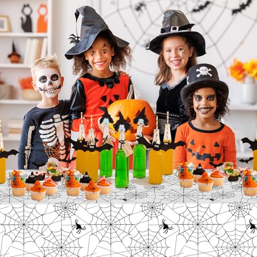 White Halloween Spider Web Plastic Tablecloths - Set of 2, 108x54 Inch