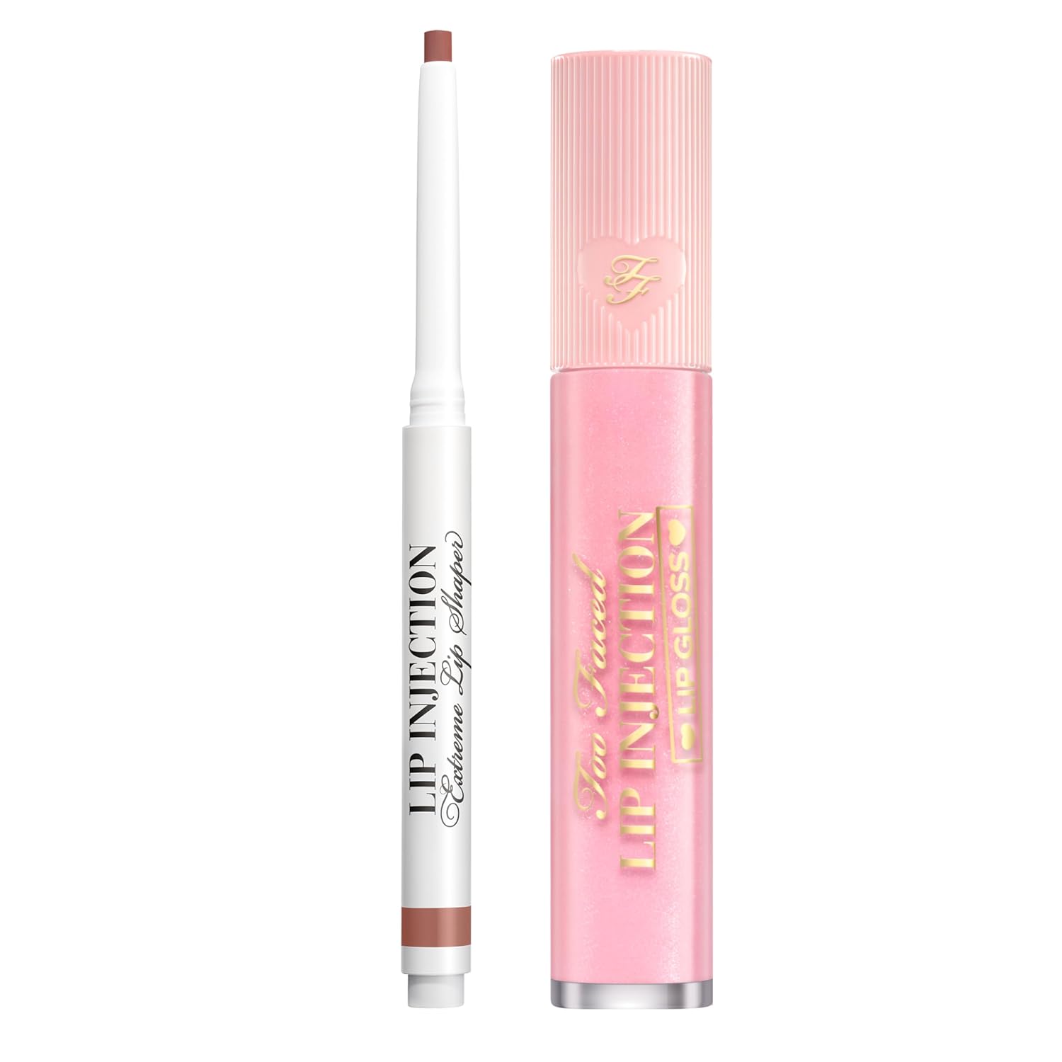 Too Faced Lip Injection Extreme Lip Shaper - Puffy Nude & Lip Gloss - Longwear Hydration, 0.01 oz + 0.22 oz