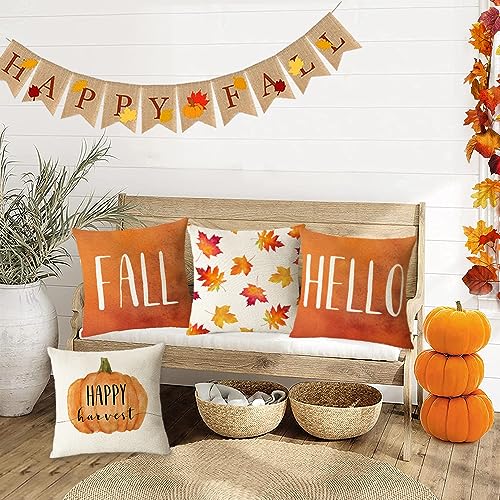 20x20 Inch Fall Pillow Cover Set of 4 Pumpkin Leaves Thanksgiving Decor