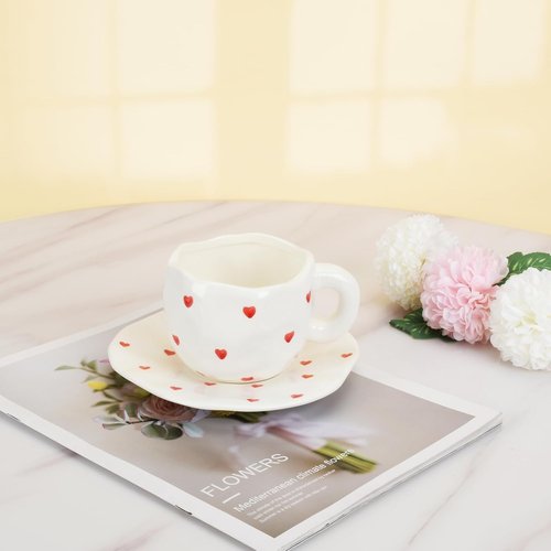Koythin Ceramic Coffee Mug - Cute Red Heart Design | 10 oz Cup for Office & Home Use