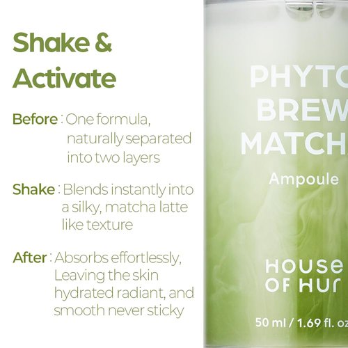 House of Hur Phyto Brew Matcha Ampoule – Lightweight Hydrating Face Ampoule – Hadong Matcha + EGCG, Fast-Absorbing, Non-Sticky Dewy Glow – Korean Skincare – 1.69 fl oz (50 ml)