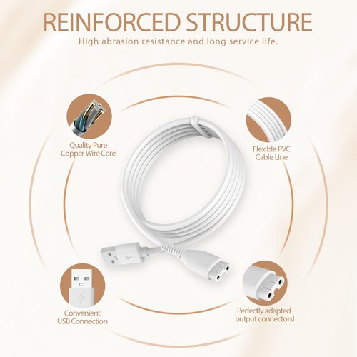 2 PCS Charger Cord Replacement for Flawless Nu Razor, USB Charging Cable for Finishing Touch Flawless Nu Trimmer Power Cord, 5FT