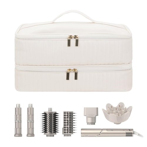 Boweike Double-Layer Flexstyle Travel Carrying Case for Shark, Portable Storage Bag for Shark Flex Style HD440BK/HD430 and Attachments, Storage Bag Compatible with Dyson Airwrap Multi Styler (Beige)