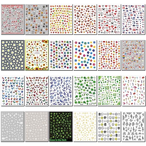 All Seasons Holiday Nail Stickers Pack - 24 Sheets for Year-Round Nail Art