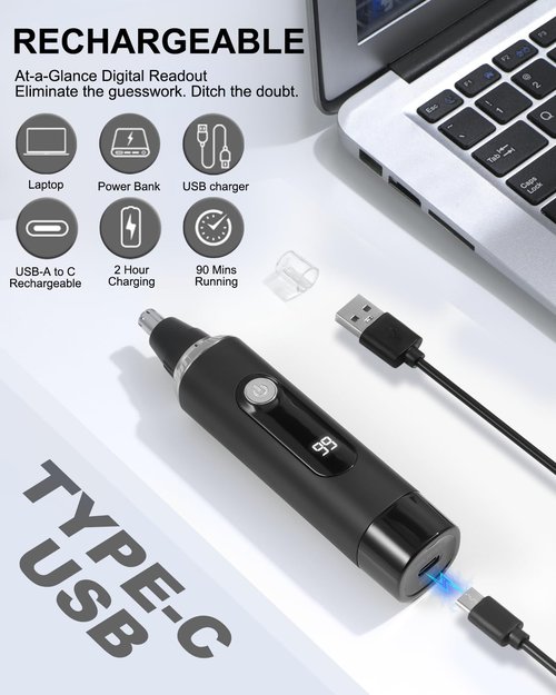 Nose Hair Trimmer for Men and Women,2025 Professional Painless IPX7 Waterproof Eyebrow & Facial Hair Trimmer,USB Rechargeable with LED Display Dual-Edge Blades for Smoother Cutting,BlackSilver