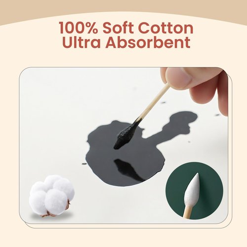 Pointed Cotton Swabs 500 Count Double Precision Tips with Wooden Sticks, Pointy Cotton Buds for Makeup Nail Care and Crafts