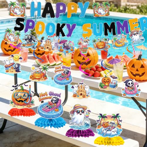 Summer Halloween Party Decorations Set - Ghosts, Pumpkins & Tropical Banners