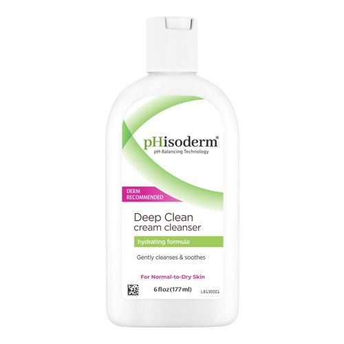 pHisoderm Deep Clean Cream Face Cleanser, Non-foaming pH Balanced, Free From Parabens, Sulfates, Mineral Oil, Soap, Alcohol, Gluten, and Dyes, 6 Fl Oz (3 x 6 fl oz)