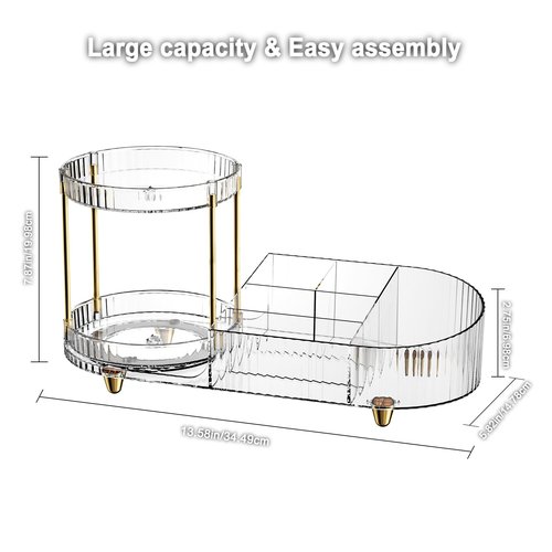 Lulltou Makeup Organizer Countertop for Vanity, Rotating Skincare Organizers and Storage, 2-in-1 Cosmetic Organizer Display Case with Makeup Holder Perfume Tray for Desk Counter Bathroom Dresser