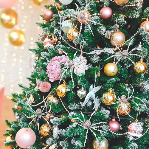 Champagne Pearl Spider Christmas Hanging Beaded Ornament - 8 Pack