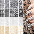 Nail Transfer Foil Set - 20 Sheets with Black, White, Gold Variations