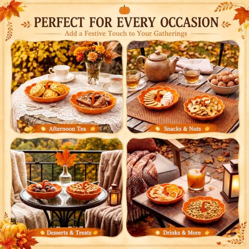 Halloween Pumpkin Candy Dish Set - Ceramic 7 Inch Pumpkin Plates with Pumpkin Figurines - Variation: Pumpkin