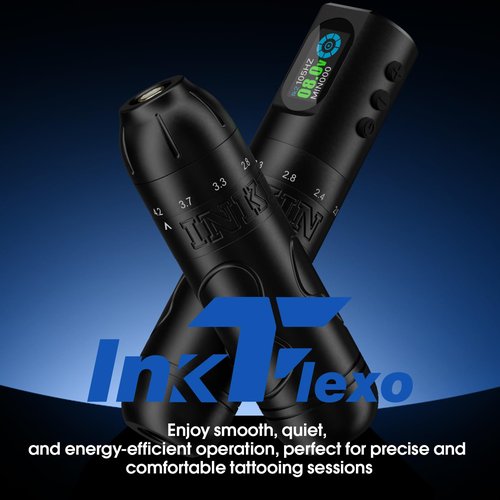 INKin Tattoo Gun Kit for Beginners Complete Set, InkFlexo Wireless Tattoo Machine with 6 Adjustable Stroke and 2Pcs 1600mAh Batteries, Tattoo Kit with Revo Tattoo Needles and Ink for Professional Use