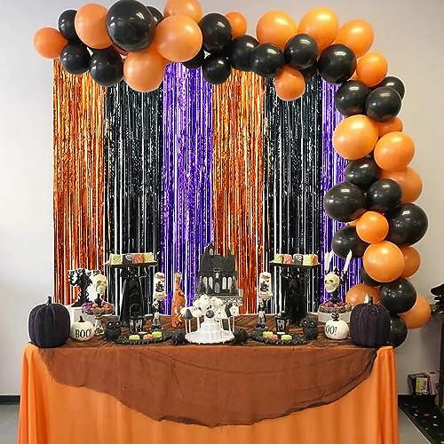 Halloween Foil Tinsel Curtain Streamers 3 Pack - Orange Black Purple Party Backdrop