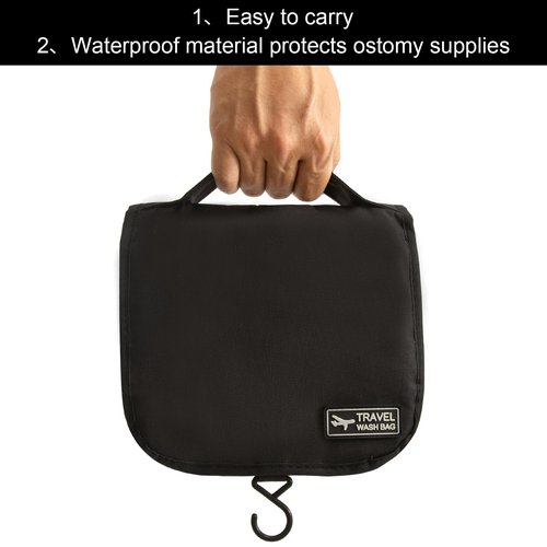 LKLKKC Ostomy Travel Bag - Hanging Ostomy Supplies Bag for Colostomy, Ileostomy, Foley Catheter, Medical Supplies Organizer (Black)