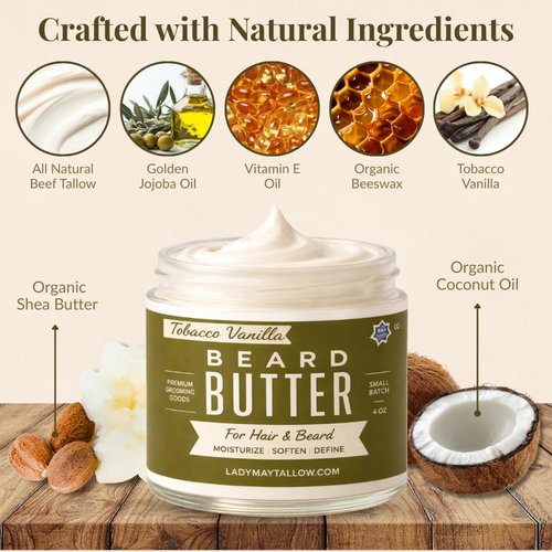 Tallow Man Tobacco Vanilla Beard + Body Butter | Men's Grooming | Grass-Fed Tallow | 9oz