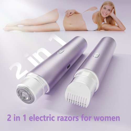 Electric Razors for Women, 2-in-1 Bikini Trimmer & Painless Hair Remover, IPX8 Waterproof Wet/Dry Cordless Shaver, Skin-Safe Blades, for Body Face Legs Underarms Sensitive Skin - Lavender Purple