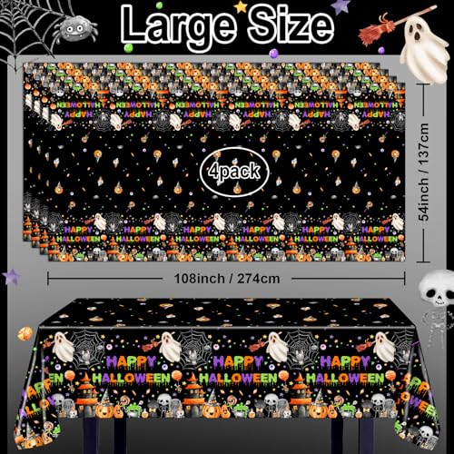 Avezano 4 Pack Halloween Tablecloths Ghost Pumpkin Haunted House Skeleton Party Decor