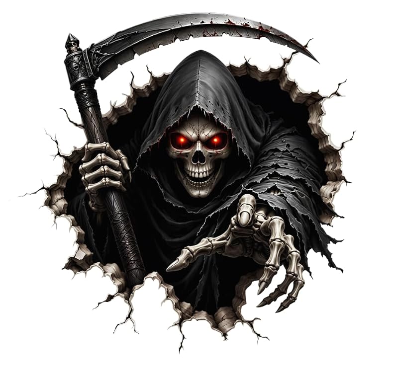 Halloween Grim Reaper Wall Decals - 3D Skeleton Sticker for Spooky Decor - Zombie 4