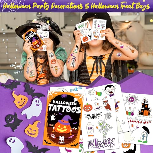 Halloween Luminous Temporary Tattoos for Kids - 12 Sheets, Safe & Waterproof