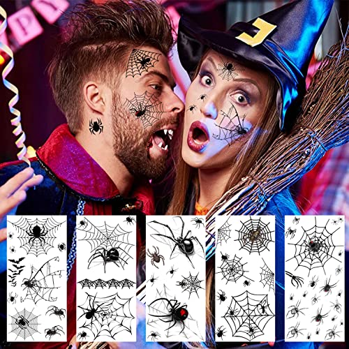 Halloween Temporary Tattoos Spider Web Set for Kids & Adults - 8 Sheets Spider-Web Variation