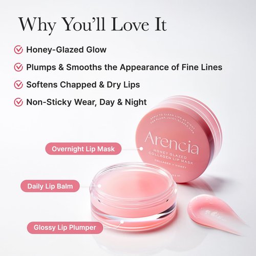Arencia Honey Glazed Collagen Lip Mask - Nourishing Overnight Treatment with Collagen & Honey | 0.52 oz