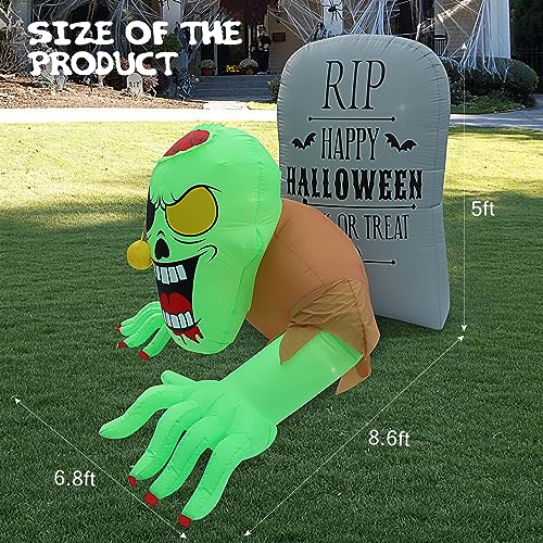 Halloween Inflatable Zombie Tombstone Outdoor Decorations - 8.6Ft Spooky Yard Decor
