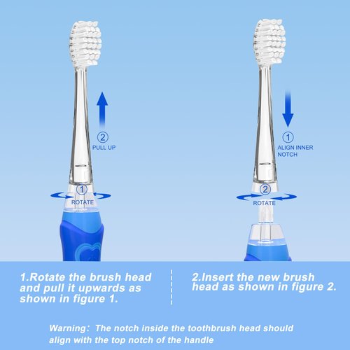 Teeteck 5 Pack Kids Toothbrush Replacement Heads Compatible with SEAGO SG513/SG977/SGEK6, DadaTech DT-K6/DT-BB1/DT-977, Brush-Baby WildOnes(Ages 3years+/Transparent)