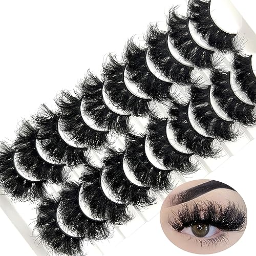 False Eyelashes 20mm Long Mink Fluffy Dramatic Lashes Pack - Crisscross Effect, Easy to Apply, Natural Look, 10 Pairs