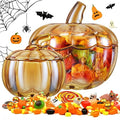 Glass Pumpkin Candy Jar with Lid - Large & Small Halloween Decor - Amber Variation
