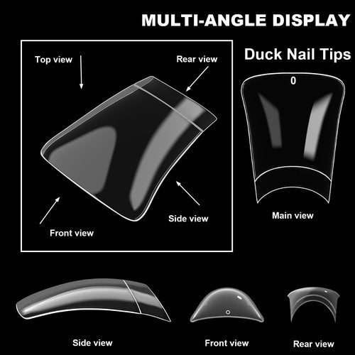 ASONRL 500Pcs Clear Duck Nail Tips Short - 10 Sizes Pre-Shaped Professional Press Ons for Nail Extension, Half Cover Acrylic Soft Gel Tips for Home DIY Nail Salon With Box