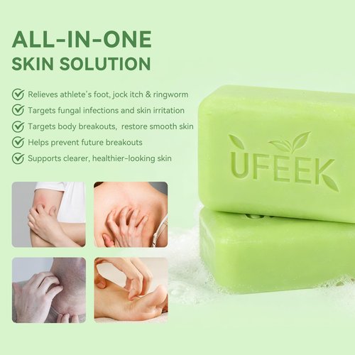 UFEEK Tea Tree Oil Antifungal Soap – Cleansing & Soothing Care for Face & Body, Relieve Itchy Skin, Suitable for Ringworm, Jock Itch & Athlete’s Foot, 7.1 oz