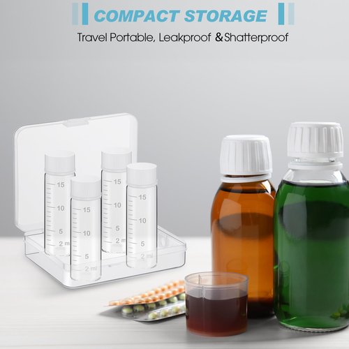 Baderke 4 Pcs Liquid Medicine Travel Container Scale Glass Liquid Containers Small Single Dose Medicine Bottles Dispenser and Leak-proof Plug Travel Essentials Accessories(Clear,15ml)
