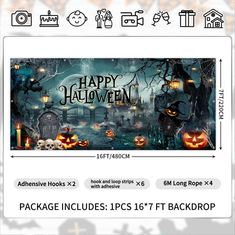 Halloween Garage Door Cover Banner 18x7ft Spooky Graveyard Backdrop - Outdoor Holiday Decoration - Variation of THIS listing