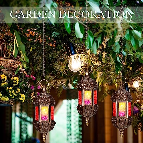 Moroccan Hexagon Candle Lantern Holders Set of 2 - Indoor Outdoor Hanging Decor