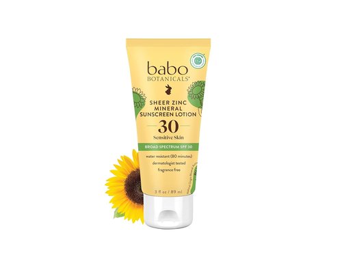 Babo Botanicals Sheer Zinc Mineral Sunscreen Lotion SPF 30 - Natural Zinc Oxide & Shea Butter - Water Resistant - 3 Fl. Oz.