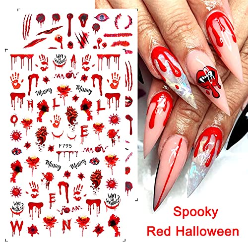 Halloween Nail Decals Set - 5 Sheets Blood, Ghost, Clown, Vampire Designs for Spooky Nail Art