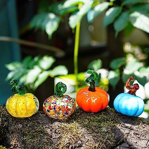 Set of 3 Hand-Blown Glass Pumpkin Decorations for Fall Halloween Thanksgiving