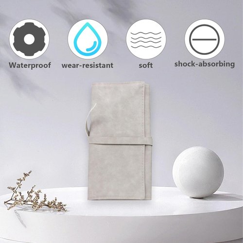 VASANA Gray Soft Makeup Brush Rolling Case Mini Cosmetic Brush Organizer Portable Roll Up Brush Holder Pouch Bag for Travel Business Trip 14 Pockets