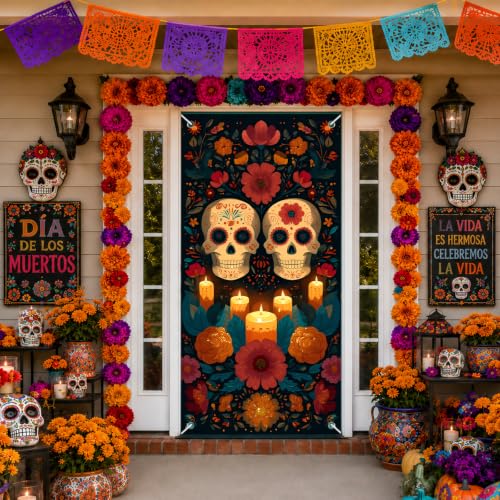 Day of the Dead Door Cover 71x35 Inch Sugar Skull Decor - Variation of Sugar Skull