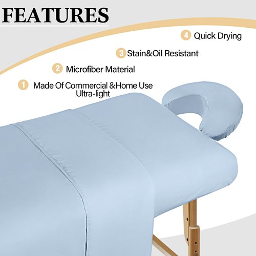 Kinlop 6 Set Microfiber Massage Table Sheet Set, Includes Flat and Fitted Sheets, Face Rest Cover, 6 Colors, Stain & Wrinkle Resistant(Pastel Color)