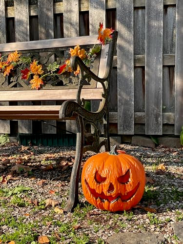 Eerie Light Up Pumpkin Decoration - 10 Inch Halloween Jack O' Lantern - Indoor & Outdoor Use