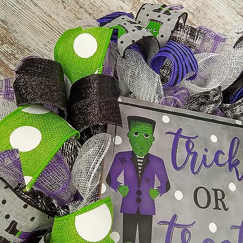 Halloween Frankenstein Wreath - Front Door Decor - Burlap, 24 Inch
