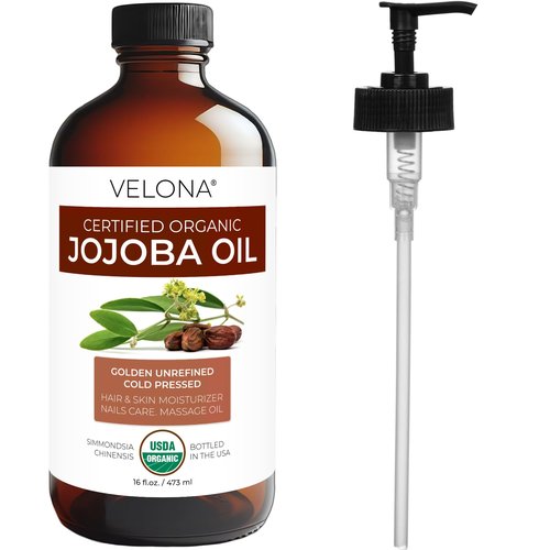 velona Jojoba Oil USDA Certified Organic - 16 Fl Oz in Glass Bottle | 100% Pure and Natural | Golden, Unrefined, Cold Pressed, Hexane Free | Moisturizing Face, Hair, Body, Skin Care