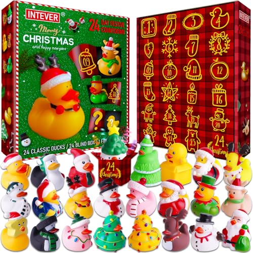Intever Advent Calendar Christmas 2026 - 24 Days of Surprise Rubber Ducks - Holiday Countdown