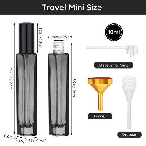 Segbeauty 0.34oz Empty Glass Travel Perfume Bottles Refillable, 5pcs 10ml Mini Spray Bottle with Perfume Refill Kit, Black Travel Cologne Sprayer, Small Glass Cologne Atomizer Spray Bottle Fragrance