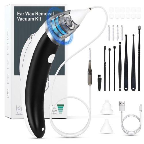 Ear Vacuum Ear Wax Removal Kit with 5 Levels Strong Suction, USB Rechargeable Reusable Electric Ear Suction Vacuum Tool for Adults and Kids (Black)