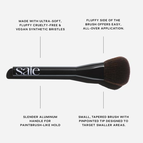 Saie Powder Blush Brush - Fluffy Makeup Brush for Cheeks - Ultra-Soft Tapered Bristles for a Precise, Diffused Application - For Pressed or Loose Powder Face Makeup, Bronzer + Blush - Vegan (1 Count)