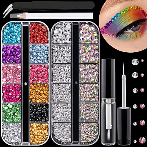 Colorful Rhinestone Nail Art Kit with Glue & Tools - Variation A-01-Mixed AB & Clear